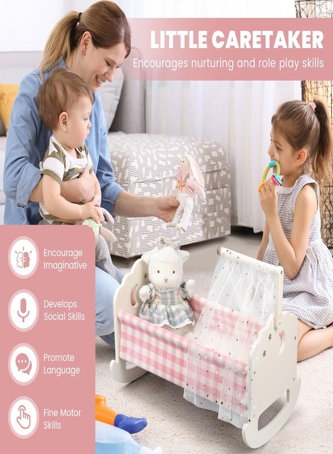 Pithfor Wooden Baby Doll Crib Set, Baby Doll Bed Toys for 18 Inch Dolls, with Bedding and Canopy, Baby Doll Furniture Accessories - Image 4